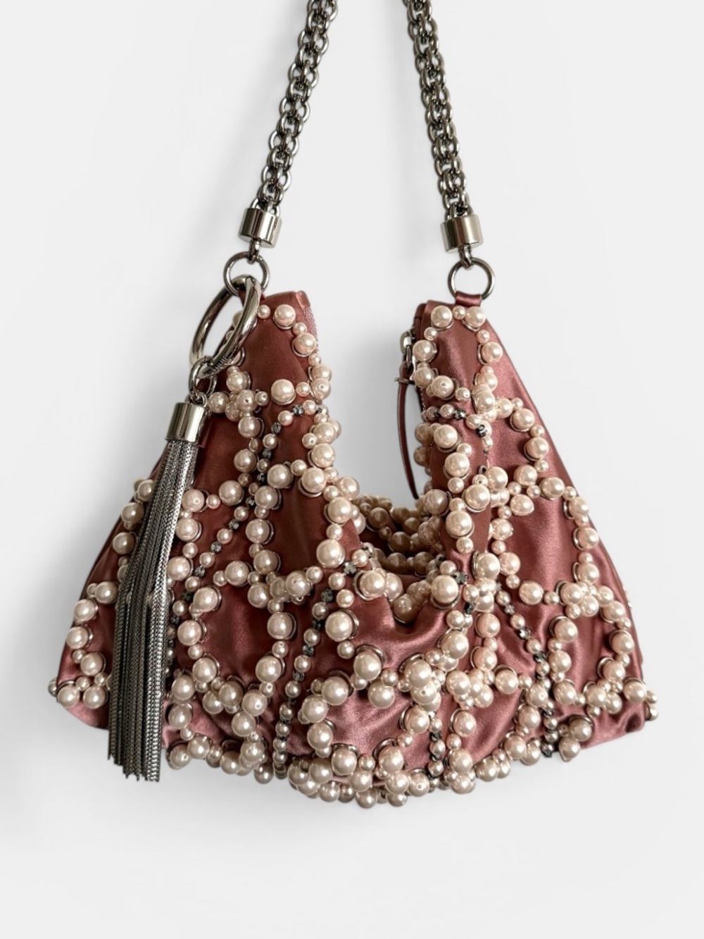 Jimmy Choo Dusty Pink Satin Pearl Embellished Callie Bag